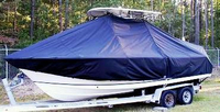 Sea Hunt® Ultra 235 T-Top-Boat-Cover-Wmax-999™ Custom fit TTopCover(tm) (WeatherMAX(tm) 8oz./sq.yd. solution dyed polyester fabric) attaches beneath factory installed T-Top or Hard-Top to cover entire boat and motor(s)