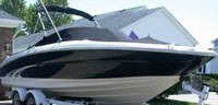 Photo of Sea Ray 200 Bowrider, 2002: Bimini Top in Boot, Bow Cover Cockpit Cover with Bimini Frame Cutouts, viewed from Starboard Front 