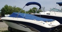 Photo of Sea Ray 200 Bowrider, 2003: Bimini Top in Boot, Cockpit Cover with Bimini Frame Cutouts, viewed from Port Rear 