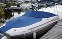 Photo of Sea Ray 200 Sundeck, 2006: Bimini Top in Boot, Bow Cover Cockpit Cover, viewed from Port Front 
