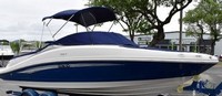 Photo of Sea Ray 210 Select, 2007: Bimini Top in Boot, Bow Cover Cockpit Cover with Bimini Cutouts, viewed from Starboard Front 