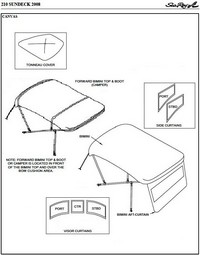 Sea Ray® 210 Sundeck Bimini-Visor-OEM-G2.2™ Factory Front VISOR Eisenglass Window Set (typ. 3 front panels, but 1 or 2 on some boats) zips between front of OEM Bimini-Top (not included) and Windshield (NO Side-Curtains, sold separately), OEM (Original Equipment Manufacturer)