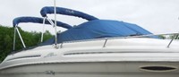 Sea Ray® 215 Express Cruiser Bimini-Top-Canvas-Frame-Zippered-OEM-G™ Factory Bimini CANVAS on FRAME with Zippers for OEM front Visor and Curtains) with Mounting Hardware, OEM (Original Equipment Manufacturer)