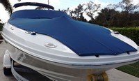 Photo of Sea Ray 220 Sundeck NO Tower, 2010: Bimini Top in Boot, Bow Cover Cockpit Cover, viewed from Starboard Front 