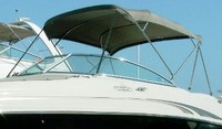 Sea Ray® 220 Sundeck Bimini-Top-Canvas-Frame-Zippered-Seamark-OEM-G5™ Factory BIMINI-TOP CANVAS on FRAME with Zippers for OEM front Visor and Curtains (not included) with Mounting Hardware (no boot cover) (this Bimini-Top may have been SeaMark(r) vinyl-lined Sunbrella(r) prior to 2008 through 2018, now they are Sunbrella(r) to avoid mold issues), OEM (Original Equipment Manufacturer)