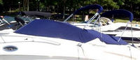 Sea Ray® 240 Sundancer No Arch Bimini-Top-Canvas-Frame-Zippered-Seamark-OEM-G2™ Factory BIMINI-TOP CANVAS on FRAME with Zippers for OEM front Visor and Curtains (not included) with Mounting Hardware (no boot cover) (this Bimini-Top may have been SeaMark(r) vinyl-lined Sunbrella(r) prior to 2008 through 2018, now they are Sunbrella(r) to avoid mold issues), OEM (Original Equipment Manufacturer)