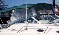 Sea Ray® 240 Sundancer Bimini-Visor-OEM-G1™ Factory Front VISOR Eisenglass Window Set (typ. 3 front panels, but 1 or 2 on some boats) zips between front of OEM Bimini-Top (not included) and Windshield (NO Side-Curtains, sold separately), OEM (Original Equipment Manufacturer)