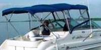Photo of Sea Ray 240 Sundancer, 1996: Bimini Top, Front Visor, Side Curtains, Camper Top, viewed from Starboard Rear 