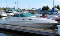 Photo of Sea Ray 240 Sundancer, 1997: Bimini Top in Boot, Cockpit Cover, viewed from Starboard Side 