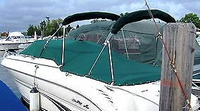 Sea Ray® 245 Weekender Camper-Top-Aft-Curtain-OEM-G0.7™ Factory Camper AFT CURTAIN with clear Eisenglass windows zips to back of OEM Camper Top and Side Curtains (not included) and connects to Transom, OEM (Original Equipment Manufacturer)
