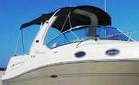 Sea Ray® 260 Sundancer Arch Bimini-Top-Canvas-Frame-Zippered-Seamark-OEM-G1™ Factory BIMINI-TOP CANVAS on FRAME with Zippers for OEM front Visor and Curtains (not included) with Mounting Hardware (no boot cover) (this Bimini-Top may have been SeaMark(r) vinyl-lined Sunbrella(r) prior to 2008 through 2018, now they are Sunbrella(r) to avoid mold issues), OEM (Original Equipment Manufacturer)
