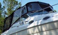 Photo of Sea Ray 260 Sundancer NO Arch, 2002: Bimini Top, Visor, Side Curtains, Camper Top, Camper Side and Aft Curtains, viewed from Starboard Front 