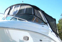 Photo of Sea Ray 270 Sundancer Arch, 2009: Bimini Top, Visor, Side Curtains, Sunshade Top, Camper Top, Side and Aft Curtains, viewed from Port Front 
