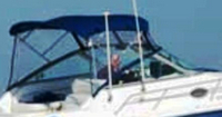 Photo of Sea Ray 270 Sundancer, 1996: Bimini Top, Bimini Visor, Bimini Side Curtains, Running, viewed from Starboard Rear 