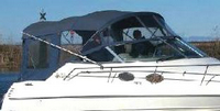 Sea Ray® 270 Sundancer Bimini-Top-Canvas-Frame-Zippered-Seamark-OEM-G2™ Factory BIMINI-TOP CANVAS on FRAME with Zippers for OEM front Visor and Curtains (not included) with Mounting Hardware (no boot cover) (this Bimini-Top may have been SeaMark(r) vinyl-lined Sunbrella(r) prior to 2008 through 2018, now they are Sunbrella(r) to avoid mold issues), OEM (Original Equipment Manufacturer)