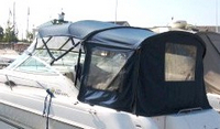 Sea Ray® 270 Sundancer Camper-Top-Aft-Curtain-OEM-G1™ Factory Camper AFT CURTAIN with clear Eisenglass windows zips to back of OEM Camper Top and Side Curtains (not included) and connects to Transom, OEM (Original Equipment Manufacturer)
