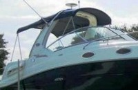 Sea Ray® 275 Sundancer Arch Bimini-Top-Canvas-Frame-Zippered-Seamark-OEM-G0.5™ Factory BIMINI-TOP CANVAS on FRAME with Zippers for OEM front Visor and Curtains (not included) with Mounting Hardware (no boot cover) (this Bimini-Top may have been SeaMark(r) vinyl-lined Sunbrella(r) prior to 2008 through 2018, now they are Sunbrella(r) to avoid mold issues), OEM (Original Equipment Manufacturer)