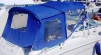 Sea Ray® 275 Sundancer No Arch Camper-Top-Aft-Curtain-OEM-G2.5™ Factory Camper AFT CURTAIN with clear Eisenglass windows zips to back of OEM Camper Top and Side Curtains (not included) and connects to Transom, OEM (Original Equipment Manufacturer)