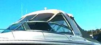 Photo of Sea Ray 280 Sun Sport Arch, 2000: Arch Visor, Side Curtains, Sunshade Top, Sunshade Aft Enclosure Curtain, viewed from Port Front 