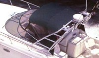 Photo of Sea Ray 290 Amberjack Arch, 2000: Bimini Top, Front Visor, Side Curtains, viewed from Port, Above 