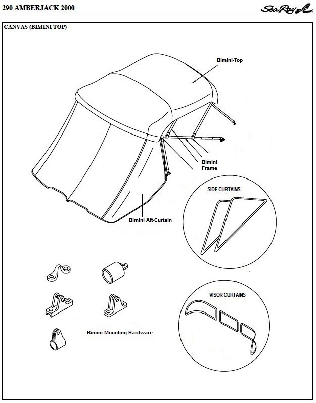 2000-2005 Sea Ray® 290 Amberjack Arch Factory Original (OEM) Canvas &  Covers, T-Topless™ Folding T-Tops, Shade Kit, TTopCover, T-Top Curtains,  Bimini-Tops and Boat-Covers