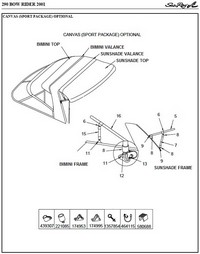 Photo of Sea Ray 290 Bowrider Arch, 2001: 1 parts manual Canvas drawing, Bimini Top, Sunshade Top, Sunshade Valance 