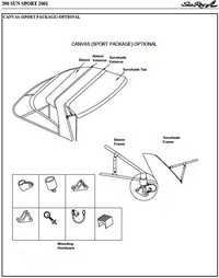 Photo of Sea Ray 290 Sun Sport Arch, 2001: 1 parts manual Canvas drawing, Bimini Top, Sunshade Top, Sunshade Valance 