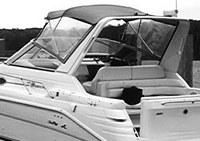 Photo of Sea Ray 290 Sundancer, 1996: Bimni Top, Front Visor, Side Curtains, viewed from Port Rear 