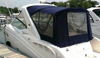 Sea Ray® 290 Sundancer Camper-Top-Aft-Curtain-OEM-G5.2™ Factory Camper AFT CURTAIN with clear Eisenglass windows zips to back of OEM Camper Top and Side Curtains (not included) and connects to Transom, OEM (Original Equipment Manufacturer)