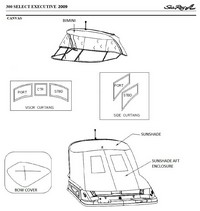Sea Ray® 300 SLX Bimini-Side-Curtains-OEM-G2™ Pair Factory Bimini SIDE CURTAINS (Port and Starboard sides) zips to side of OEM Bimini-Top (not included) (NO front Visor, aka Windscreen, sold separately), OEM (Original Equipment Manufacturer) 