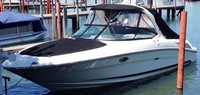 Photo of Sea Ray 300 SLX, 2014: Bimini Top, Visor, Side Curtains, Aft Sunshade Top Enclosure Curtains, Bow Cover, viewed from Port Front 