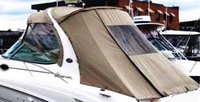 Sea Ray® 300 Sundancer Sunshade-Top-Canvas-Seamark-OEM-G8™ Factory SUNSHADE CANVAS (no frame) for OEM Sunshade Top mounted off Back of the factory Radar Arch, with zippers for OEM Sunshade Aft Enclosure Curtains (not included), OEM (Original Equipment Manufacturer) (Sunshade-Tops may have been SeaMark(r) vinyl-lined Sunbrella(r) prior to 2008 through 2018, now they are Sunbrella(r) to avoid mold issues)