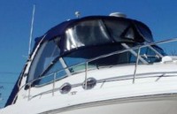 Photo of Sea Ray 300 Sundancer, 2006: Bimini Top, Visor, Side Curtains, Sunshade Tops Aft Enclosure Curtain, viewed from Starboard Front 