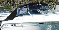 Sea Ray® 300 Weekender Bimini-Top-Canvas-Frame-Zippered-Seamark-OEM-G4™ Factory BIMINI-TOP CANVAS on FRAME with Zippers for OEM front Visor and Curtains (not included) with Mounting Hardware (no boot cover) (this Bimini-Top may have been SeaMark(r) vinyl-lined Sunbrella(r) prior to 2008 through 2018, now they are Sunbrella(r) to avoid mold issues), OEM (Original Equipment Manufacturer)