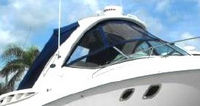 Photo of Sea Ray 310 Sundancer, 2009: Visor, Side Curtains, Sunshade Top, Sunshade Aft Enclosure Curtain, viewed from Starboard Front 