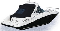 Photo of Sea Ray 330 Sundancer, 2014: Hard-Top, Visor, Side Curtains, Sunshade Top Aft Enclosure Curtains, viewed from Starboard Rear Sea Ray (Factory OEM website photo) 