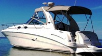 Sea Ray® 335 Sundancer Bimini-Top-Canvas-Frame-Zippered-Seamark-OEM-G2™ Factory BIMINI-TOP CANVAS on FRAME with Zippers for OEM front Visor and Curtains (not included) with Mounting Hardware (no boot cover) (this Bimini-Top may have been SeaMark(r) vinyl-lined Sunbrella(r) prior to 2008 through 2018, now they are Sunbrella(r) to avoid mold issues), OEM (Original Equipment Manufacturer)