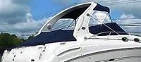 Photo of Sea Ray 335 Sundancer, 2005: Bimini Top, Bimini Visor, Bimini Side Curtains Cockpit Cover, viewed from Starboard Rear 