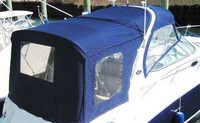 Sea Ray® 335 Sundancer Camper-Top-Canvas-Frame-SeaMark-OEM-G4™ Factory CAMPER-TOP: CANVAS on FRAME with zippers for OEM Camper Side and Aft Curtains (not included) and Mounting Hardware (Bimini and other curtains sold separately), factory OEM (Original Equipment Manufacturer) (Camper-Tops may have been SeaMark(r) vinyl-lined Sunbrella(r) prior to 2008 through 2018, now they are Sunbrella(r) to avoid mold issues)