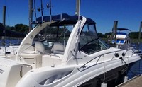 Photo of Sea Ray 340 Sundancer Sportsman Soft Top, 2005: Bimini Top, Visor, Side Curtains, Sunshade Top, viewed from Starboard Rear 