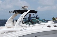 Photo of Sea Ray 340 Sundancer Sportsman Soft Top, 2008: Bimini Top, Visor, Side Curtains, Sunshade Top, viewed from Starboard Rear 