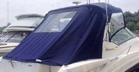 Sea Ray® 340 Sundancer Sportsman Sunshade-Top-Canvas-Seamark-OEM-G8™ Factory SUNSHADE CANVAS (no frame) for OEM Sunshade Top mounted off Back of the factory Radar Arch, with zippers for OEM Sunshade Aft Enclosure Curtains (not included), OEM (Original Equipment Manufacturer) (Sunshade-Tops may have been SeaMark(r) vinyl-lined Sunbrella(r) prior to 2008 through 2018, now they are Sunbrella(r) to avoid mold issues)