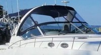 Photo of Sea Ray 340 Sundancer Sportsman, 2006: Bimini Top, Visor, Side Curtains, Sunshade Top, viewed from Starboard Bow 