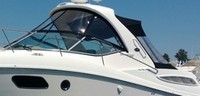 Photo of Sea Ray 350 Sundancer, 2011: Hard-Top, Front Visor, Side Curtains, Sunshade Top, Sunshade Aft Enclosure Curtains, viewed from Port Front 