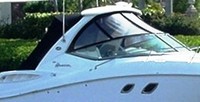 Sea Ray® 355 Sundancer Bimini-Visor-OEM-G3™ Factory Front VISOR Eisenglass Window Set (typ. 3 front panels, but 1 or 2 on some boats) zips between front of OEM Bimini-Top (not included) and Windshield (NO Side-Curtains, sold separately), OEM (Original Equipment Manufacturer)