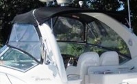 Sea Ray® 375 Sundancer Sportsman Sunshade-Top-Canvas-Seamark-OEM-G8™ Factory SUNSHADE CANVAS (no frame) for OEM Sunshade Top mounted off Back of the factory Radar Arch, with zippers for OEM Sunshade Aft Enclosure Curtains (not included), OEM (Original Equipment Manufacturer) (Sunshade-Tops may have been SeaMark(r) vinyl-lined Sunbrella(r) prior to 2008 through 2018, now they are Sunbrella(r) to avoid mold issues)