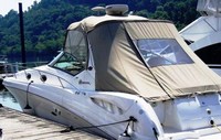 Sea Ray® 375 Sundancer Sunshade-Top-Canvas-Frame-SS-Seamark-OEM-G4™ Factory SUNSHADE CANVAS and FRAME (behind Radar Arch) with Mounting Hardware, OEM (Original Equipment Manufacturer) (Sunshade-Tops may have been SeaMark(r) vinyl-lined Sunbrella(r) prior to 2008 through 2018, now they are Sunbrella(r) to avoid mold issues