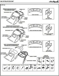 Sea Ray® 375 Sundancer Sunshade-Top-Canvas-Frame-SS-Seamark-OEM-G5™ Factory SUNSHADE CANVAS and FRAME (behind Radar Arch) with Mounting Hardware, OEM (Original Equipment Manufacturer) (Sunshade-Tops may have been SeaMark(r) vinyl-lined Sunbrella(r) prior to 2008 through 2018, now they are Sunbrella(r) to avoid mold issues
