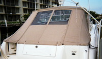 Photo of Sea Ray 450 Sundancer, 1996: Sunshade Top Aft Enclosure Curtains, viewed from Starboard Rear 