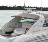 Photo of Sea Ray 450 Sundancer, 1997: Sunshade in Linen Tweed, viewed from Starboard Rear 